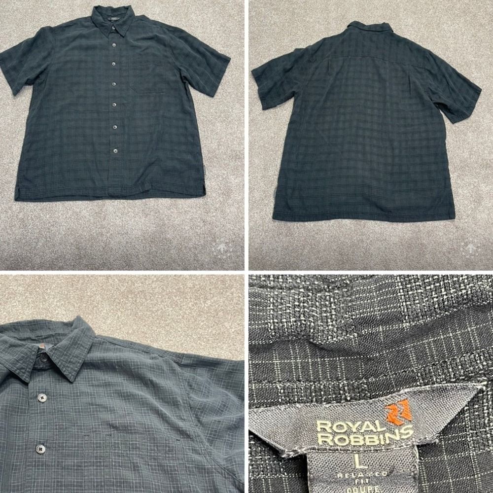 Royal Robbins mens short sleeve button up shirt sz Large black gray hiking shirt